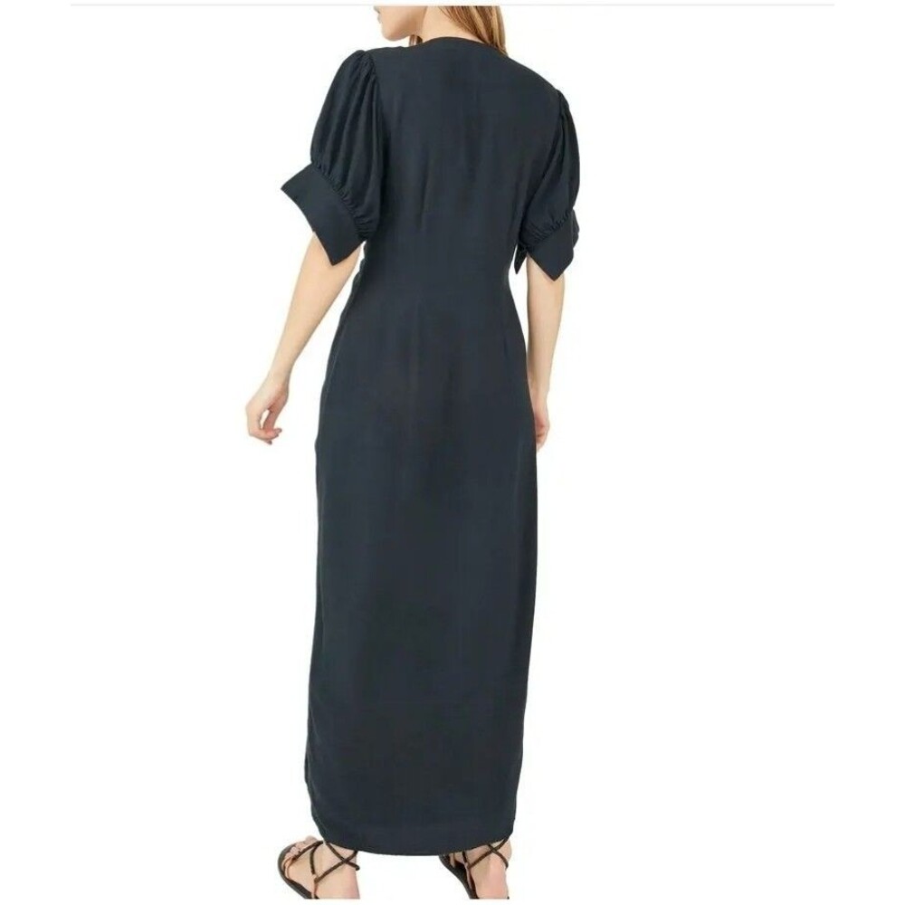 NEW Free People Women's Maxi Dress XS Black Plunge Neck Tie Front Linen Blend - Picture 2 of 10